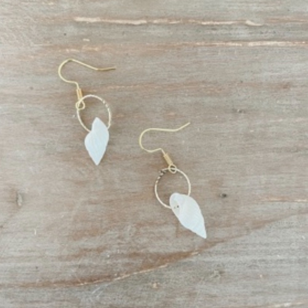 Elegant Gold and White Leaf Earrings